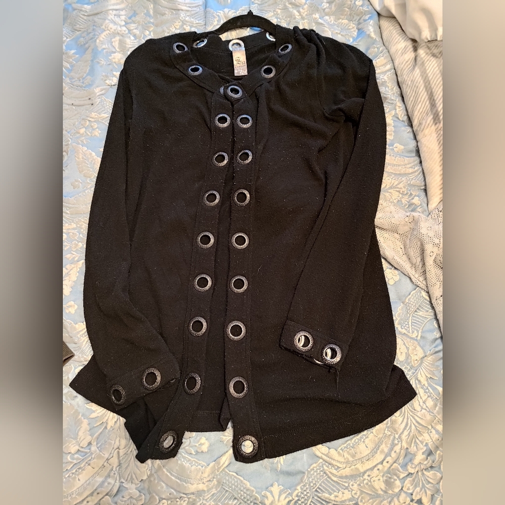 S-Twelve Black Cardigan with Grommet Accents